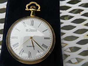 New Old Stock LeJour  Quartz Pocketwatch-White Face-Easy Read-GOLD PLATED  - Picture 1 of 7