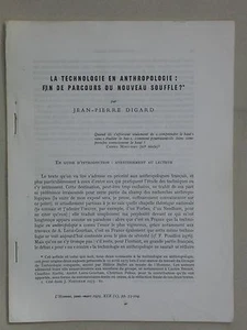 Technologie en anthropologie: nouveau souffle? - JP Digard 1979 Ethnologie Marx - Imagen 1 de 1