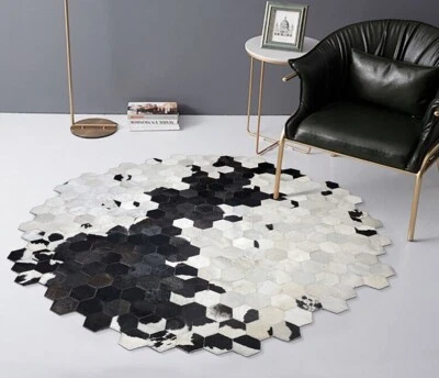 Cowhide Rug Patchwork Carpet Leather Handmade Cow Hide New Size Area Natural - Image 1 of 4