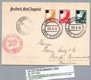 Zeppelin Beleg Graf Zeppelin - 4. Südamerikafahrt 1934 n. Pernambuco - Bild 1 von 2