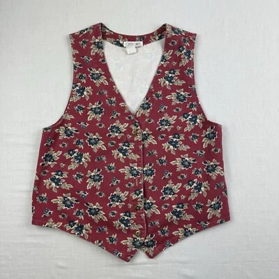 Chaleco Floral Cherokee Vintage Mujer Medio Rojo Cuello en V Clásico Naturaleza Flores Años 90 Foto 1 de 4