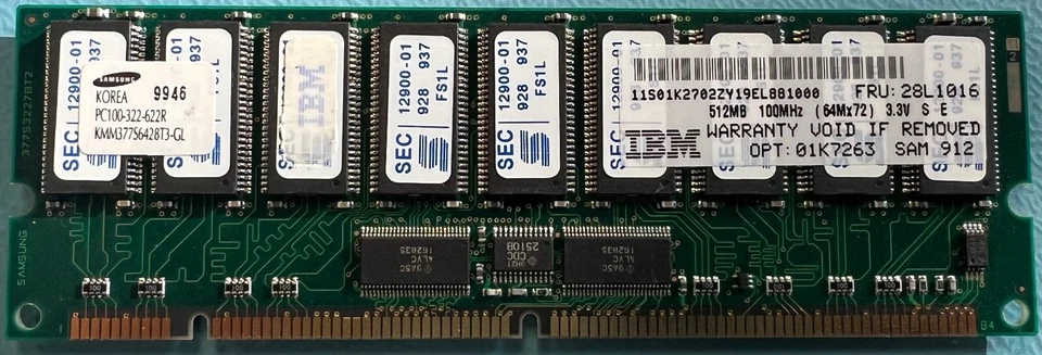 IBM 28L1016 512MB PC-100 DDR 100Mhz Memory Module 01K7263 - Image 1 of 1