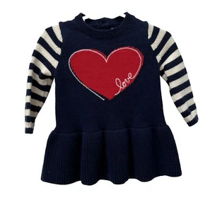 Baby Gap Navy Striped Flare Sweater Dress Girls Sz 3-6 Mths Love Heart Knitted - Picture 1 of 4