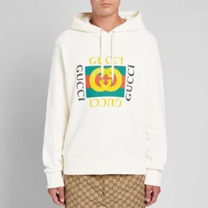Authentic Gucci Men's Oversize Sweatshirt with Logo Hoodie White/Cream Medium - Picture 1 of 9