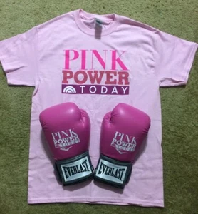 Everlast 12oz Pink Power Today Show Fight Cancer Boxing Gloves And Mens T-shirt - Picture 1 of 10