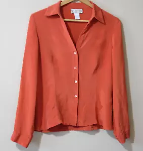Doncaster 100% Silk Button Up Blouse Shirt Size 8 Dark Orange Red #p38-83 - Picture 1 of 11