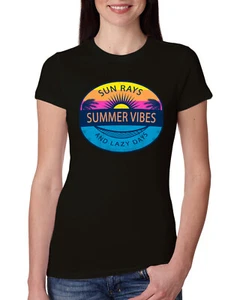 Sun Rays Summer Vibes And Lazy Days Outdoor Women Slim Fit Junior Tee - Picture 1 of 14