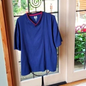 Chaps Sz. L Blue Vneck with Red Trim Pullover Sz L Shirt - Picture 1 of 9