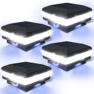 Solar Post Cap Lamp LED IP65 Outdoor Deck Light Garden Fence Decor White+Blue - Picture 1 of 21