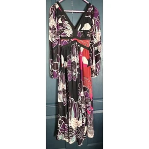 Maxi abito lungo viola floreale nuovo con etichette $198 Anthropologie Let Me Be XS - Foto 1 di 9