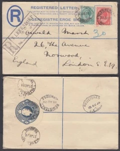 SOUTH AFRICA 1920 KGV POSTAL STATIONERY REG. ENVELOPE KLERKSDORP (ID:677/D64121) - Picture 1 of 1
