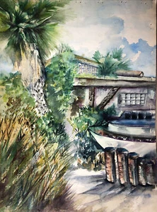 Watercolor Painting House Artist Joan Perry Original Vintage Art 24” X 18 3/4” - Picture 1 of 9
