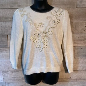 Vintage Franco Valeri women’s white embellished sweater  in size x-large - Picture 1 of 9