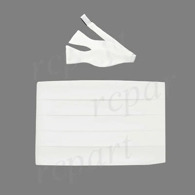 全新 男式 100% 聚酯纤维 Cummerbund_自领带 领结 套装 正式 婚礼 白色 — 第 1/4 张图片