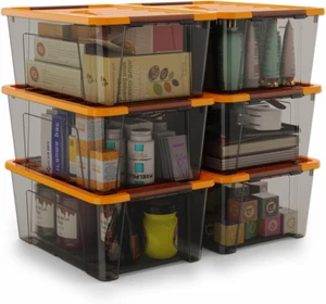 6-Pack Plastic Storage Organizer Bins Organizers Stackable With Handle and Lids - Picture 1 of 12