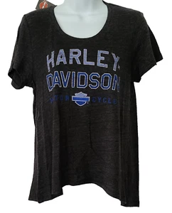 HARLEY DAVIDSON SS Shirt Black Hi Low Flowing Bar and Shield Chest 37in Womens M - Picture 1 of 10