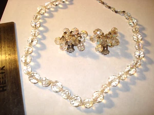  Vintage AB Crystal Necklace n  Cluster Clip Earrings  - Picture 1 of 3