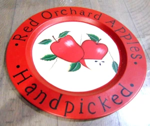 Nice Large 13" in Diam. Round RED ORCHARD APPLES HANDPICKED Metal Tray - Picture 1 of 2