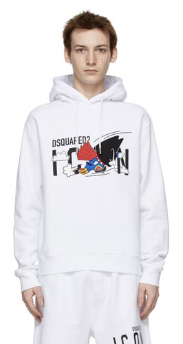 Dsquared2 Felpa con cappuccio bianca mascotte taglia XL