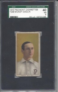 1909 T206 baseball card Mickey Doolin Philadelphia Phillies grade SGC 3 Piedmont