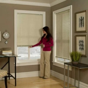 Alabaster Deluxe Cordless Mini Blinds 35 x 64 Vinyl Darkening Horizontal Blind - Picture 1 of 3