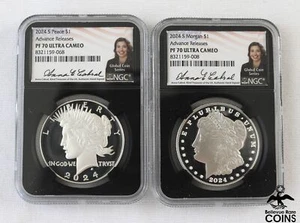 2024-S Morgan & Peace Silver Dollar Coins NGC PF70 Ultra Cam Signed- Anna Cabral - Picture 1 of 3