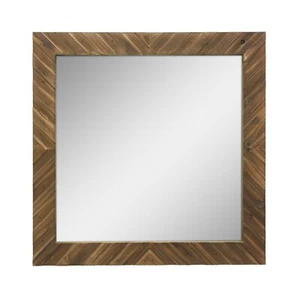 20" x 20" Wood Chevron Decorative Wall Mirror Brown - Picture 1 of 7