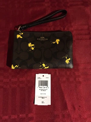 Muñequera Coach X Peanuts C4588 nueva con etiquetas con cremallera en esquina en lona exclusiva con Woodstock Foto 1 de 4