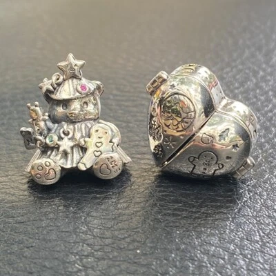 925 sterling silver Christmas bear tree with heart locket charm set for bracelet - Image 1 of 4