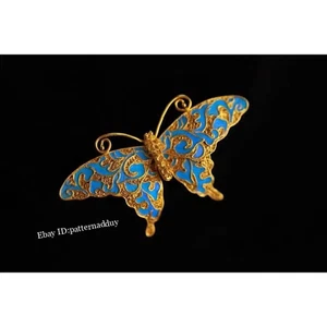 Cloisonn É Filigree Inlaid with Imitation Emerald Craftsmanship Butterfly Brooch - Picture 1 of 4