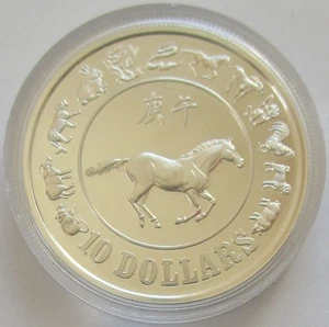 Singapore 10 Dollars 1990 Lunar Horse Silver Proof - Picture 1 of 2