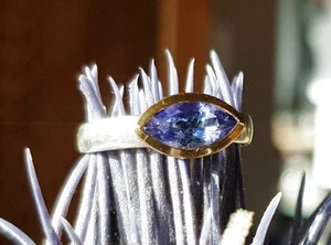 SCHMUCK-STCK Ring SILBER VERGOLDET Tansanit Navette NEU FACETTEN 57 18 - Bild 1 von 5