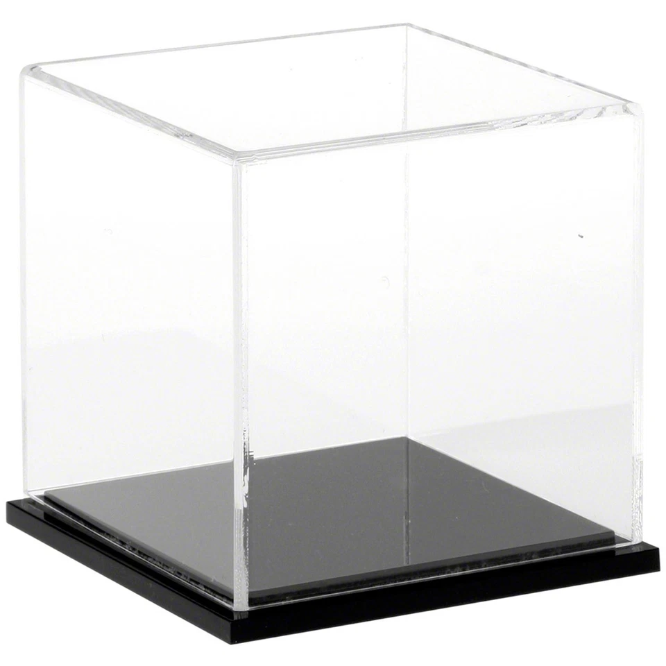 Plymor Clear Acrylic Display Case with Black Base, 4" x 4" x 4" - Image 1 of 1