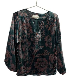 Anthropologie Faustino Samt Bauernbluse Gr. XSP Floral Dark Cottagecore - Bild 1 von 8