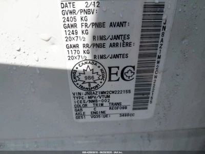 2012 Nissan Murano Driver Left Rear Window Regulator OEM Used 152K Miles - Image 1 of 4