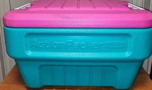 Vintage Rubbermaid 8 Gallonen Action Packer Aufbewahrung Kühlbox türkis magenta - Bild 1 von 3