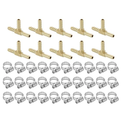 10pcs Brass Hose Barb Fittings, 3-Way Tee 3/16" x 3/16" x 3/16" Barbed - Image 1 of 4