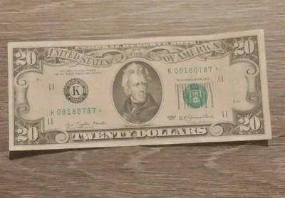 $20 1977 Dollar Bill Star Note Dallas Twenty Serial No. K08180787* Circulated - Image 1 of 2