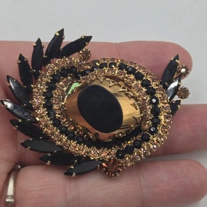 Broche prendedor grande de diamantes de imitación negro y dorado coleccionable Juliana D&E verificado #635 - Imagen 1 de 5