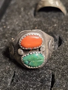 Vintage Sterlingsilber Südwesten Türkis rote Koralle Ringgröße 9 - Bild 1 von 3