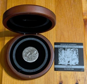 2014 Australia Tuvalu Gods Olympus Zeus 2 Oz 0.999 Silver Coin Antique #642 - Picture 1 of 11