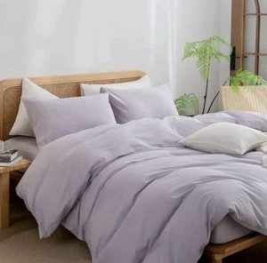 Lavendel Bettdecke Queen Size Set Leinenmaterial inkl. Bezug & 2 Kissenbezüge NEU - Bild 1 von 1