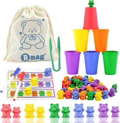 Contar osos con tazas clasificadoras a juego, juego de aprendizaje de matemáticas preescolares con 24  Foto 1 de 4