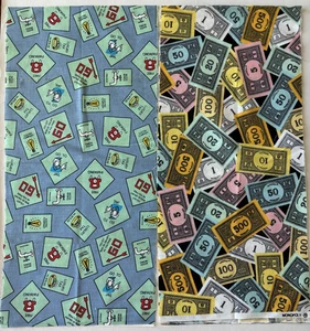 Vintage Hasbro Monopoly Cotton Fabric- long 1/4 of Board & long 1/4th of Money - Picture 1 of 5