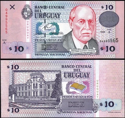 Uruguay 10 Pesos 1998, UNC, P-81, Serie A - Image 1 of 3