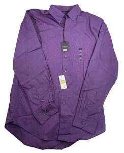 New $50 Van Heusen Dress Shirt Men Medium 15-15.5 Purple Stripe Wrinkle Free - Picture 1 of 9