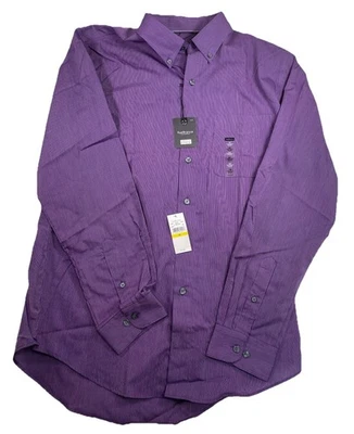 Nueva Camisa de Vestir $50 Van Heusen Hombres Mediana 15-15.5 Púrpura Rayas Sin Arrugas Foto 1 de 4