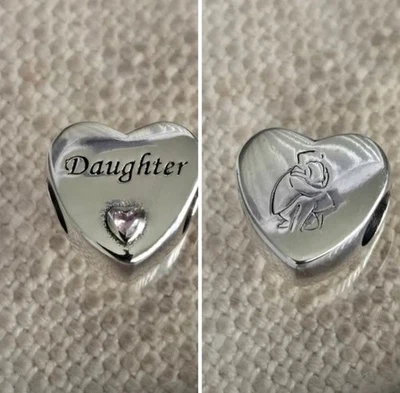 925 Sterling Silver Pink CZ Daughter Charm + FREE Bracelet. UK. - Image 1 of 4