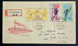 Czechoslovakia Stamps 1956 Registered FDC SC # 747-749 - Sporting Events (2 / 2) - Picture 1 of 2