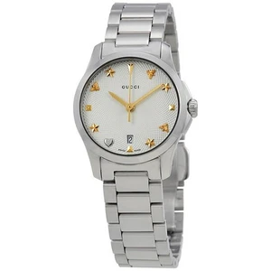 Gucci G-Timeless Silver Dial Gold Accent Women's Watch - YA126572 ($1350 MSRP) - Picture 1 of 4